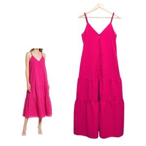 Ted Baker Luaan Button Through Cami Dress Deep Pink Midi Tiered Size 4